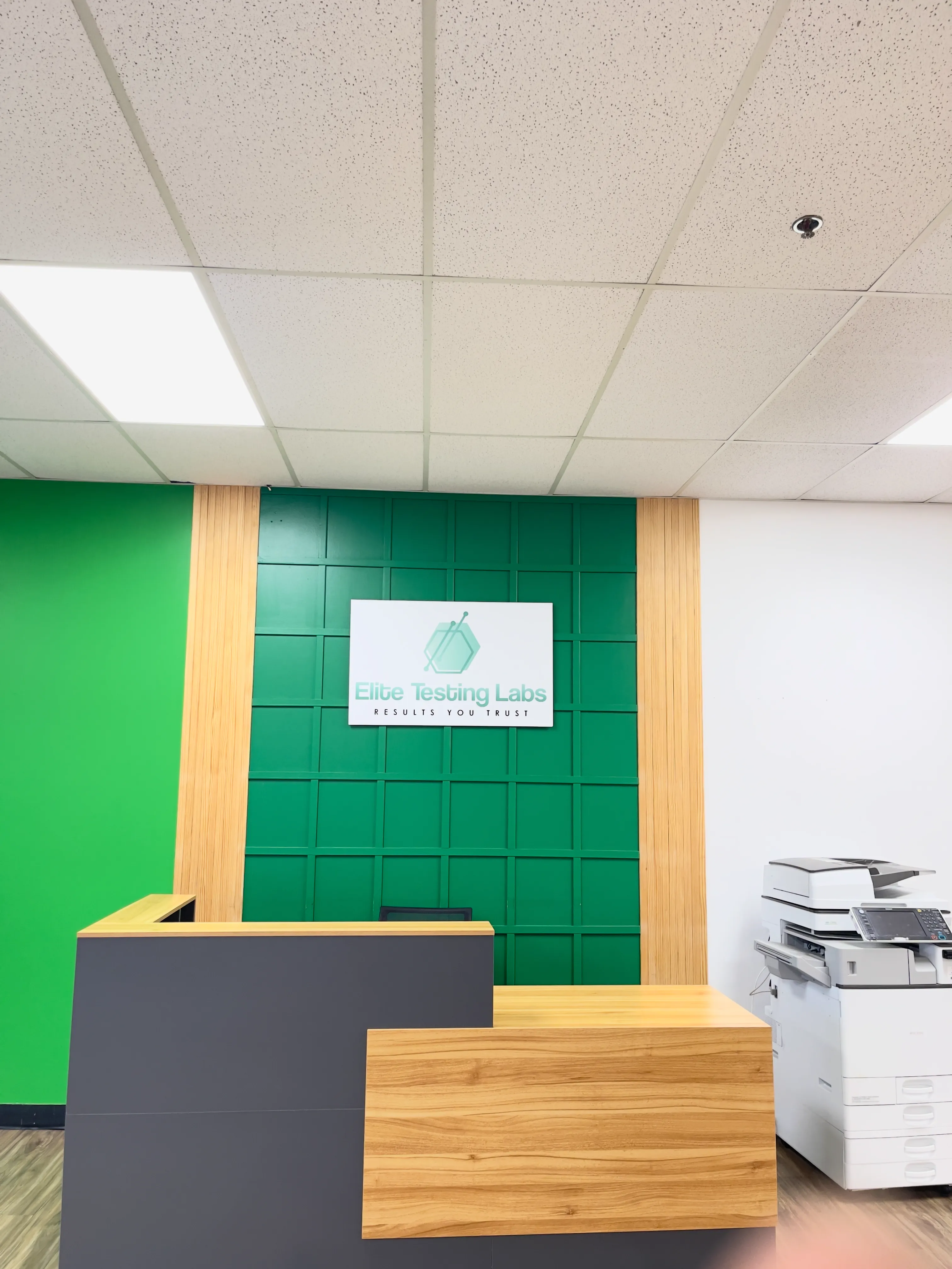 Elite Testing Labs reception desk and waiting area in South Louisville KY
